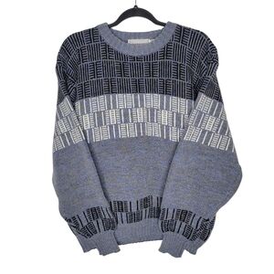 Vintage 80s McGregor Geometric Crewneck Sweater Size XL in Grey Black
